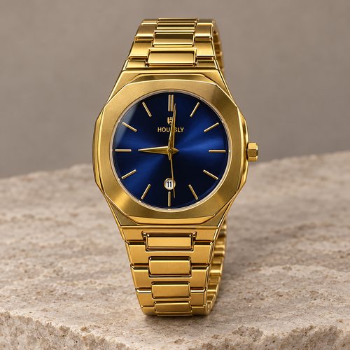 HOURSLY Gold & Blue watch — product view